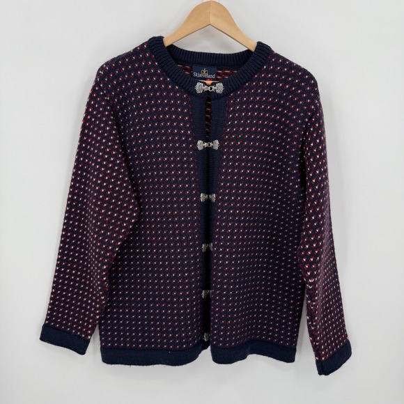 Skjaeveland Of Norway Womens Navy Birds Eye Clasp Cardigan Size Large Wool - Picture 7 of 13